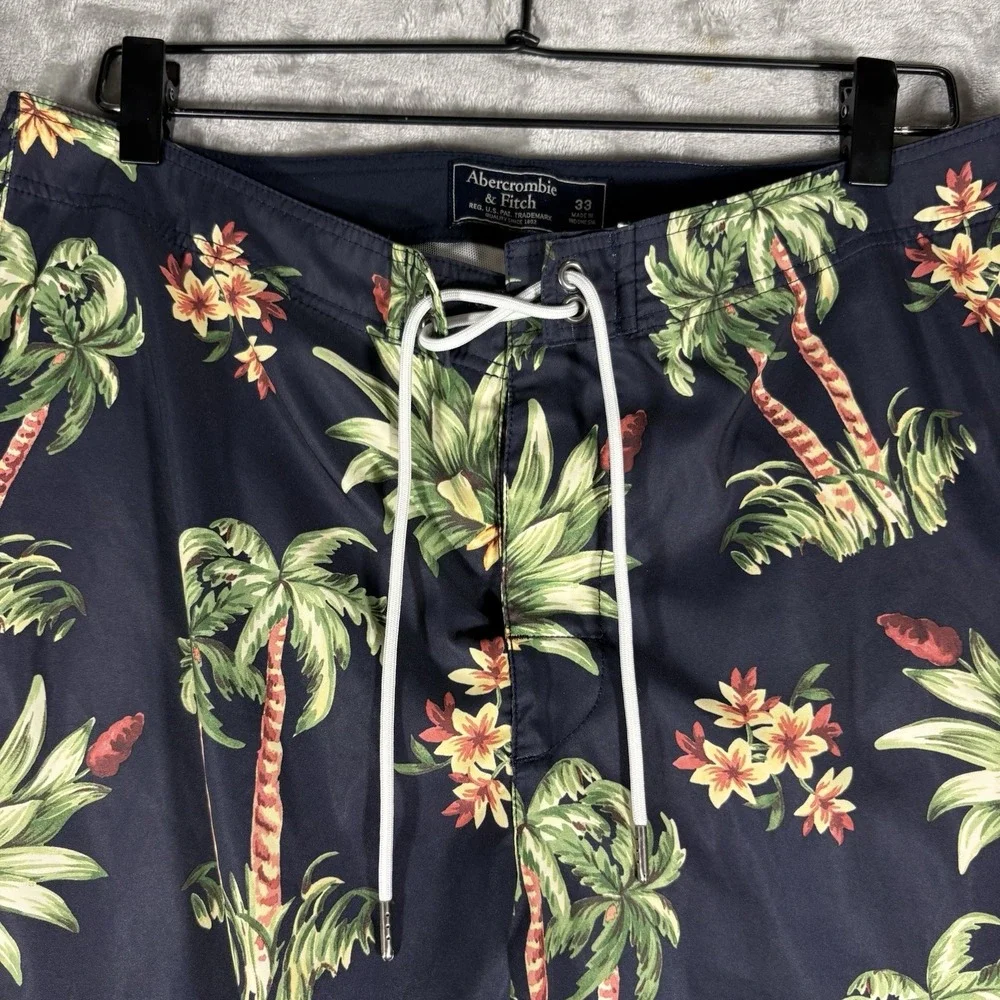 Abercrombie & Fitch Board Shorts Mens 33 Blue Hawaiian Print‎ Surfer Trunks